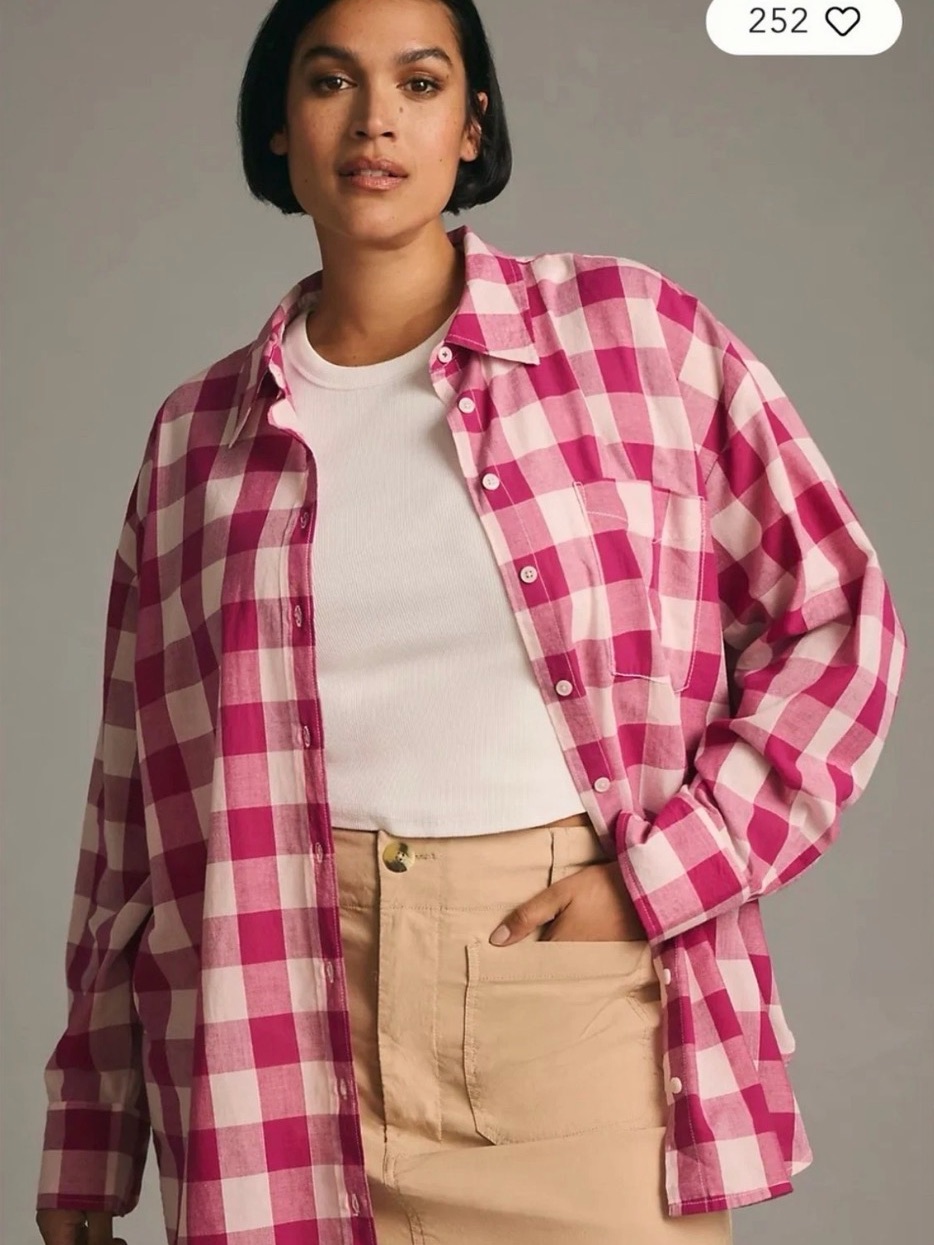 Anthropologie Bennet Pink Buffalo Check Button-Up Shirt -